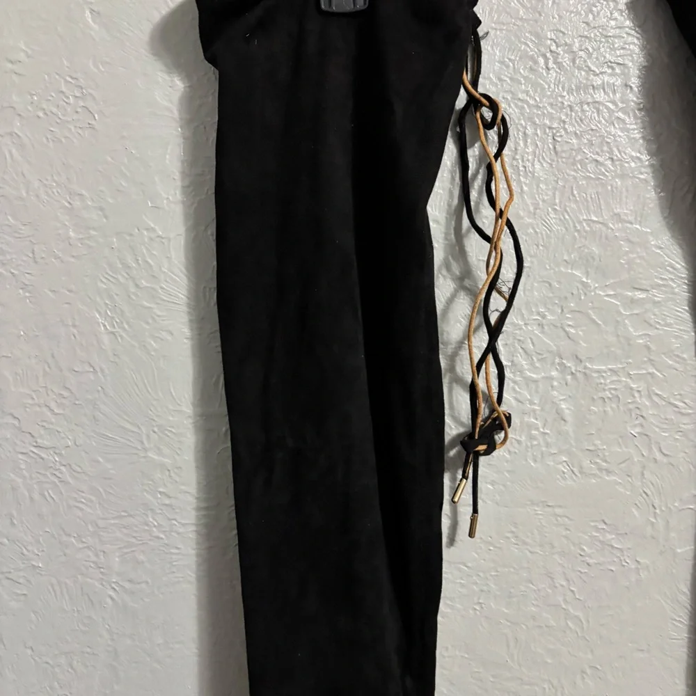 BAMBOO Black Over-the-Knee Boots with Lace Detail